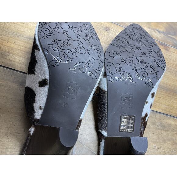 Brenda Zaro Women's 8US 39EU Leather Brown Calf Hair Slides Mules 3" Heels Amina - Picture 10 of 10